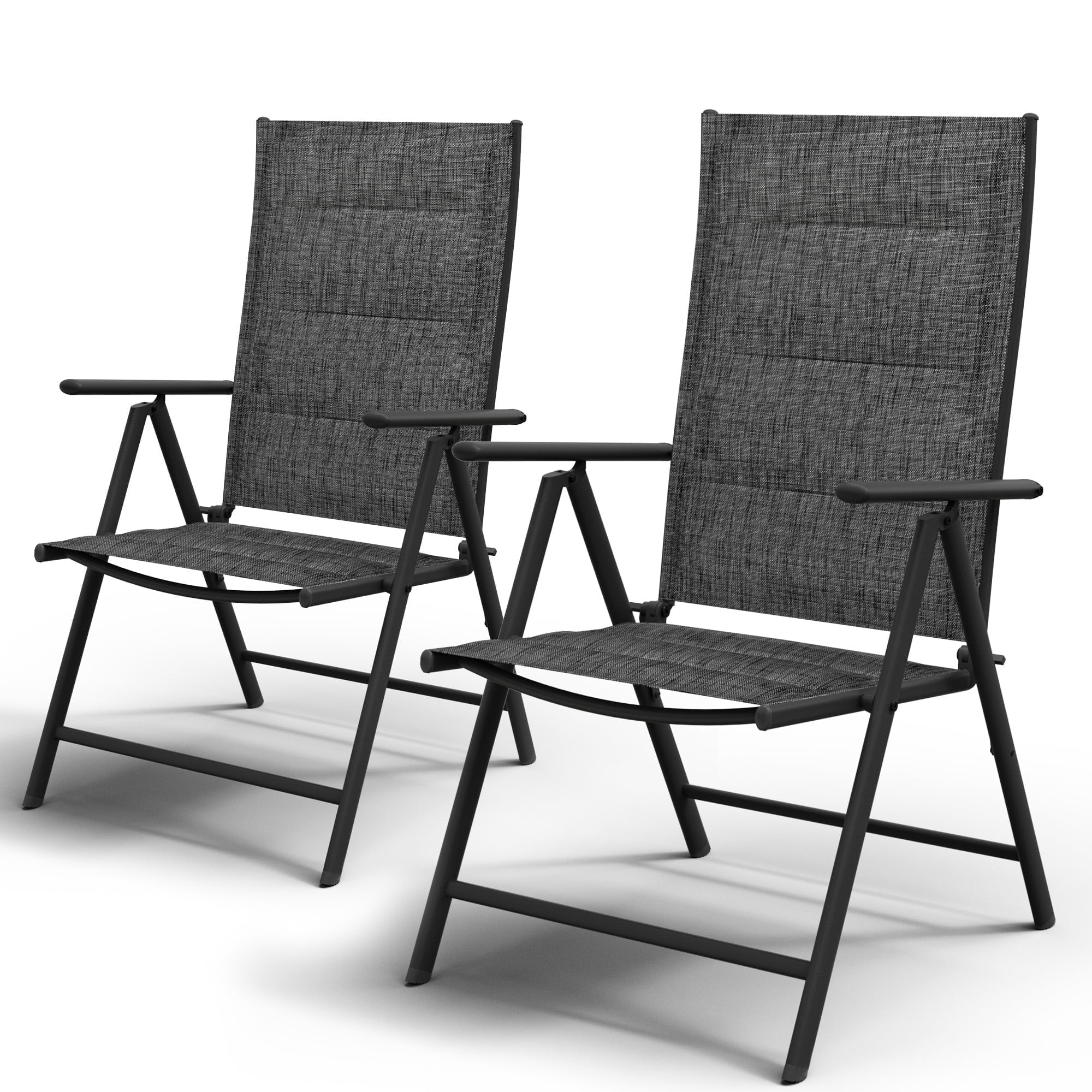 ELPOSUN Patio Folding Dining Chairs Set of 2, Folding Lawn Chairs for Adults with Padded All Weather Breathable Textilene, Outdoor Portable Adjustable Chairs with Steel Frame, No Assembly, Dark Grey