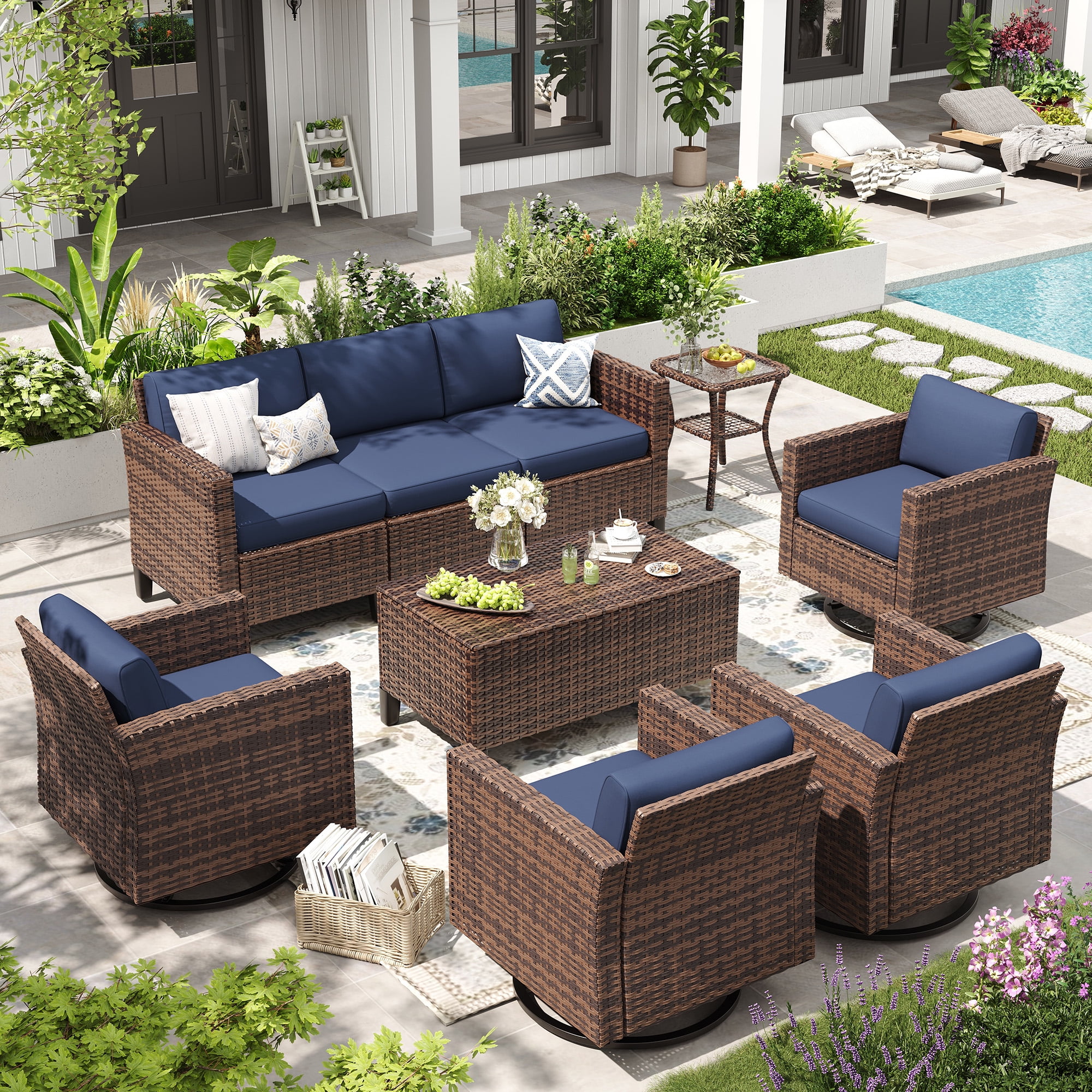 ELPOSUN Patio Furniture 10 Peces Wicker Outdoor Sectional Sofa