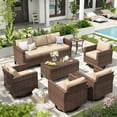 thumbnail image 1 of ELPOSUN 10-Piece Wicker Rattan Outdoor Sectional Sofa Set with Storage Table and Swivel Chairs, Beige, 1 of 11