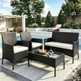 thumbnail image 1 of ELPOSUN Patio Furniture 4 Pieces Outdoor Wicker Rattan Chair Balcony Conversation Sets Porch Furniture Sectional Loveseat w Cushions and Table for Backyard Pool Garden (Black-Beige), 1 of 7