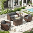 thumbnail image 1 of ELPOSUN Patio Furniture 6 Pieces Wicker Outdoor Sectional Sofa Sets, Rattan Conversation Set with Fire Pit Table, Swivel Chairs for Backyard, Pool, Beige/Navy Blue/Grey（Include Waterproof Covers ）, 1 of 8