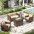 thumbnail image 1 of ELPOSUN Patio Furniture 6 Pieces Wicker Outdoor Sectional Sofa Sets, Rattan Conversation Set with Fire Pit Table, Swivel Chairs for Backyard, Pool, Beige/Navy Blue/Grey（Include Waterproof Covers ）, 1 of 7