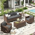 thumbnail image 1 of ELPOSUN 7-Piece Wicker Patio Furniture Set, Rattan Sectional Sofa, Storage Table, Swivel Chairs, Waterproof Covers, 1 of 11