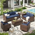 thumbnail image 1 of ELPOSUN Patio Furniture 9 Pieces Rocking Swivel Chairs,Wicker Rattan Outdoor Sectional Sofa Sets, Rattan Conversation Set with Storage Table for Backyard, Poolside, Navy（Include Waterproof Covers ）, 1 of 11
