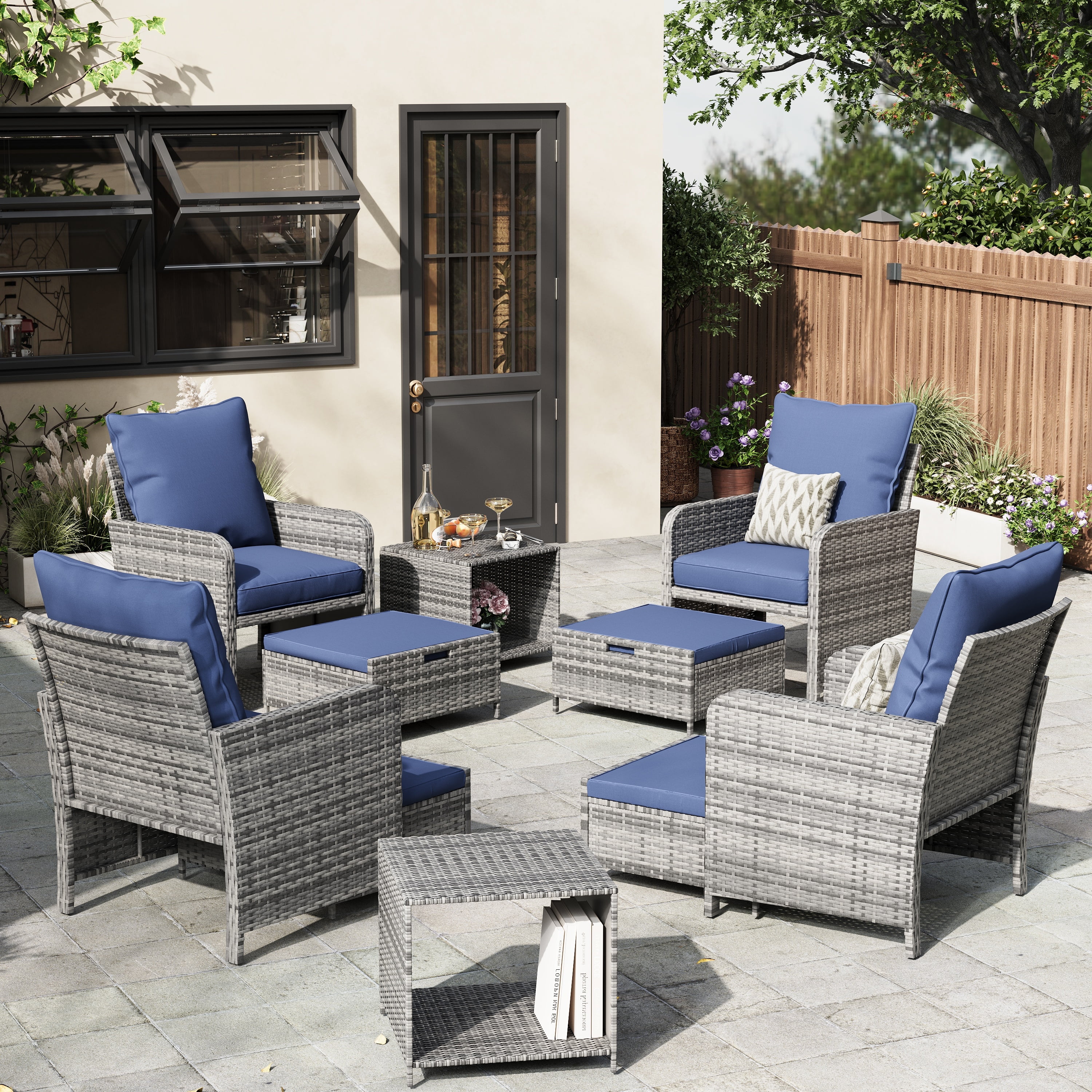 ELPOSUN 10 Piece Patio Furniture Set, Outdoor Patio Conversation Rattan ...
