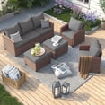 thumbnail image 1 of ELPOSUN Patio Furniture Set, 5 Pieces Outdoor Patio Sectional Sofa Set, All-Weather Wicker Rattan Outdoor Conversation Set with Ottoman for Poolside, Backyard, Brown Wicker Dark Grey Cushions, 1 of 7