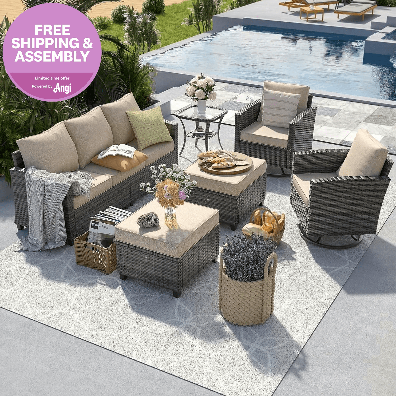 ELPOSUN All-Weather Wicker Rattan 6 Piece Patio Set