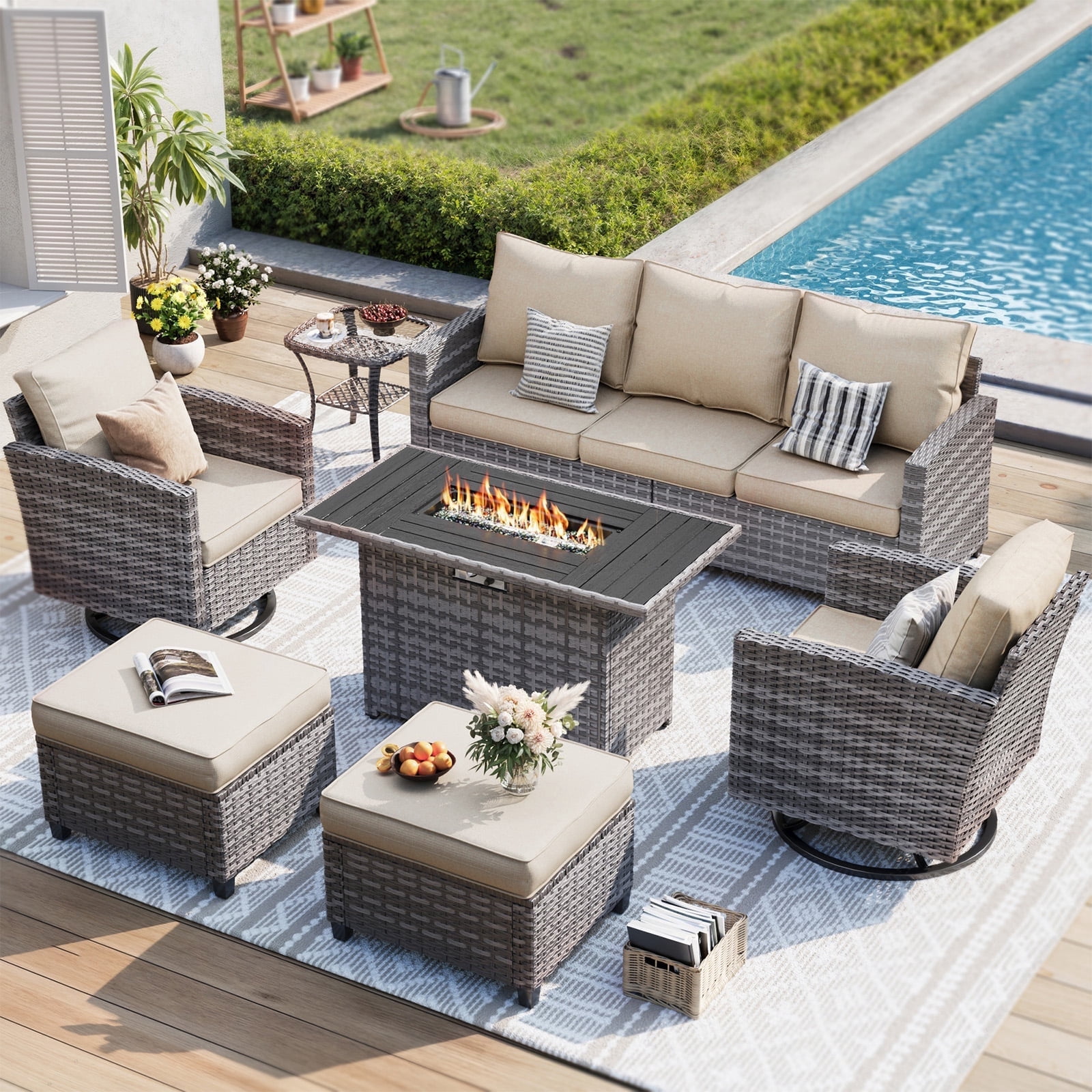 ELPOSUN Patio Furniture Set, 7 Pieces Outdoor Patio Set, All-Weather