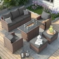 thumbnail image 1 of ELPOSUN Patio Furniture Set with Fire Pit Table, 6 Pieces Outdoor Patio Sofa Set with Fire Pit Table, Wicker Rattan Outdoor Conversation Set with Ottoman for Poolside, Backyard, Dark Gray, 1 of 11
