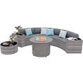 thumbnail image 1 of ELPOSUN Patio Furniture Set with Fire Pit Table, 8 Pieces Curved Patio Sectional Couch with Storage Armrest Table and 4 Pillows, Round Fire Pit Conversation Sets with Waterproof Covers (Gray), 1 of 8