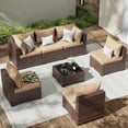 thumbnail image 1 of ELPOSUN Patio Furniture Set, Outdoor Patio Furniture Wicker Furniture Couch Set, 7-Pieces Outdoor Sectional Sofa, Patio Furniture Set, Outdoor Patio Set for Home Furniture (Khaki), 1 of 7