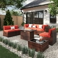 thumbnail image 1 of ELPOSUN 8 Pieces Patio Furniture Set with Fire Pit Table, Outdoor Furniture Sectional Rattan Sofa for Backyard Garden(Burgundy), 1 of 7