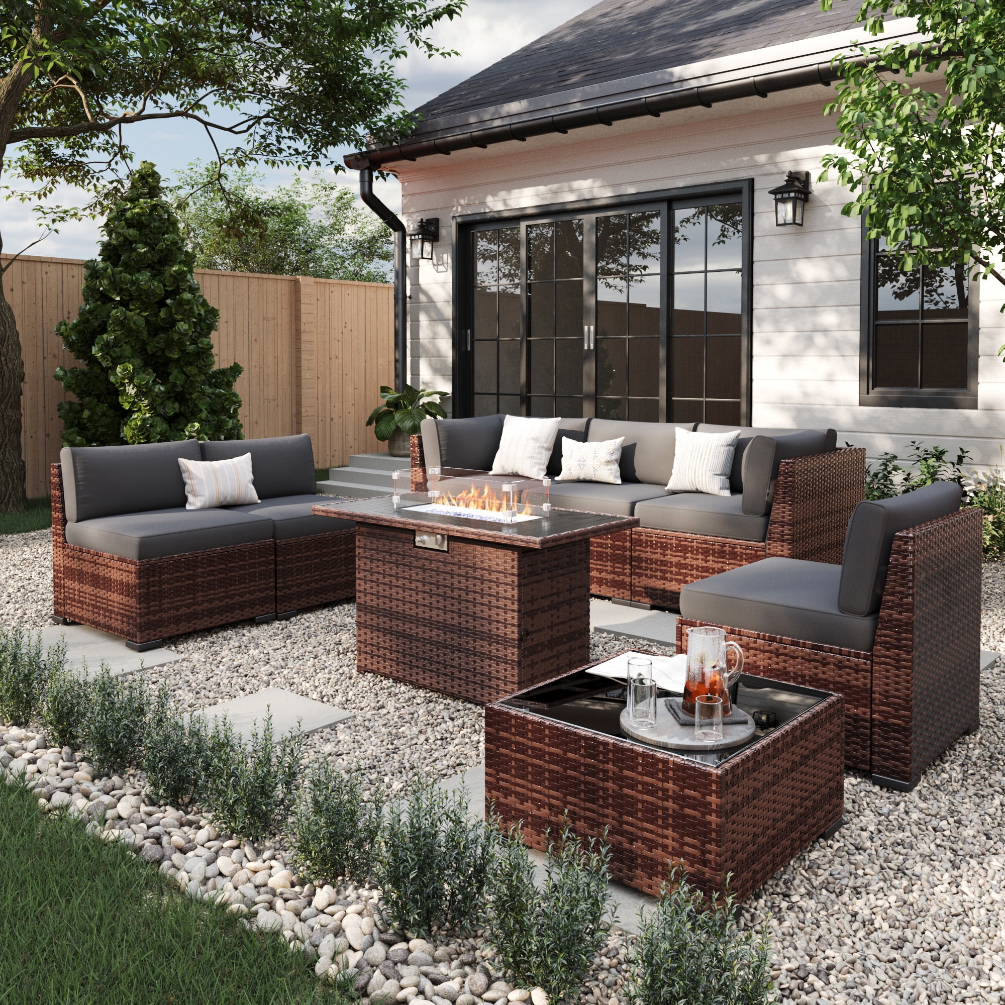 ELPOSUN Pieces Patio Furniture Set with Fire Pit Table, Outdoor