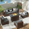 thumbnail image 1 of ELPOSUN Patio Furniture Set, Outdoor Patio Furniture Wicker Sectional Furniture Couch Set, 7 Pieces Outdoor Sectional Sofa with Fire Pit Table, Outdoor Patio Set for Outdoor Furniture (Grey), 1 of 7