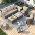 thumbnail image 1 of ELPOSUN Patio Furniture Sets, 5 Pieces Outdoor Patio Sectional Sofa Set, All-Weather Wicker Rattan Outdoor Conversation Set with Ottoman Thick Khaki Cushion for Poolside, Backyard, 1 of 7