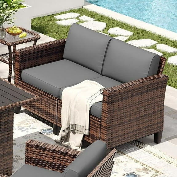 ELPOSUN Patio Furniture Sofa,All-Weather Patio Loveseat Outdoor Sofa,Outdoor Loveseat Sofa,Weather Resistant Wicker Loveseat with Deep Seat Cushion (ONLY Patio Loveseat Sofa)Grey