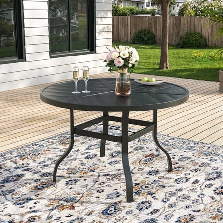 ELPOSUN Patio Outdoor Dining Table Round for 4, All-Weather Resistance Metal Furniture Table with Umbrella Hole for Garden Backyard deck
