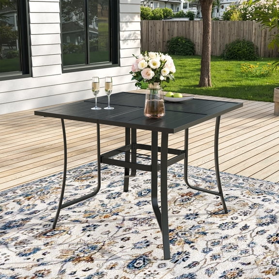 ELPOSUN Patio Outdoor Dining Table Square for 4,All-Weather Resistance Metal Furniture Table with Umbrella Hole for Garden Backyard deck