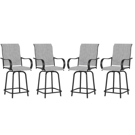 ELPOSUN Patio Swivel Bar Stools Chair of 4, Outdoor Bar Height Set, All Weather High Back and Armrest Rocking Stools & Bar Chairs for Backyard, Lawn Garden, Balcony and Pool, Grey White