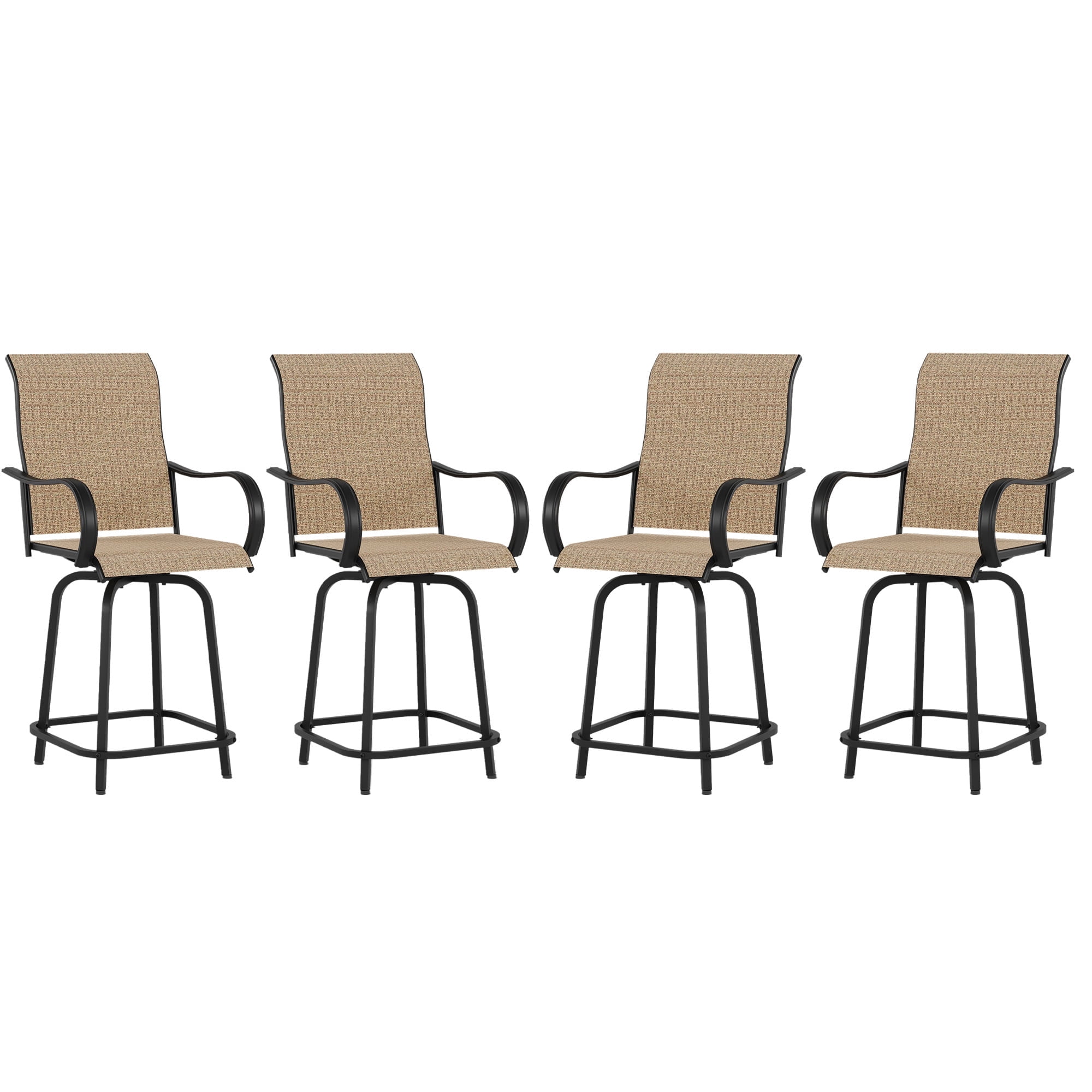 ELPOSUN Patio Swivel Bar Stools Chair of 4, Outdoor Bar Height Set, All Weather High Back and Armrest Rocking Stools & Bar Chairs for Backyard, Lawn Garden, Balcony and Pool, Brown