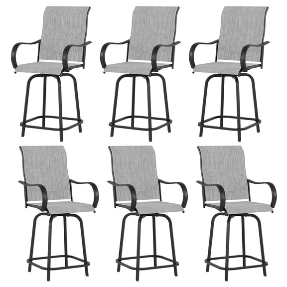 ELPOSUN Patio Swivel Bar Stools Chair of 6, Outdoor Bar Height Set, All Weather High Back and Armrest Rocking Stools & Bar Chairs for Backyard, Lawn Garden, Balcony and Pool, Grey White