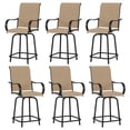 thumbnail image 1 of ELPOSUN Patio Swivel Bar Stools Chair of 6, Outdoor Bar Height Set, All Weather High Back and Armrest Rocking Stools & Bar Chairs for Backyard, Lawn Garden, Balcony and Pool, Brown, 1 of 6