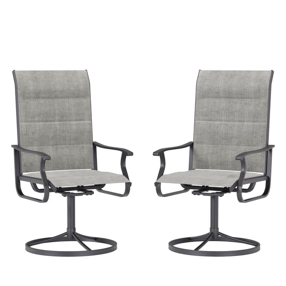 ELPOSUN Patio Swivel Chairs Set of 2, Outdoor Dining Chairs High Back Padded All Weather Breathable Textilene Outdoor Swivel Chairs with Metal Rocking Frame for Lawn Garden Backyard Deck, Light Gray