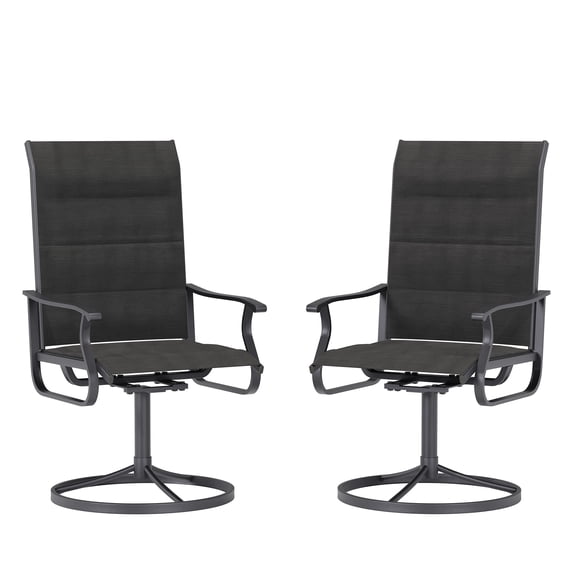 ELPOSUN Patio Swivel Chairs Set of 2, Outdoor Dining Chairs High Back Padded All Weather Breathable Textilene Outdoor Swivel Chairs with Metal Rocking Frame for Lawn Garden Backyard Deck,Black