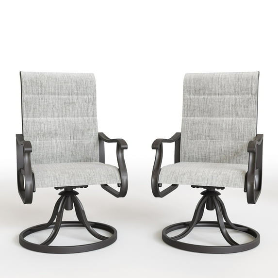 ELPOSUN Patio Swivel Chairs Set of 2, Outdoor Dining Chairs High Back Padded All Weather Breathable Textilene Outdoor Swivel Chairs with Metal Rocking Frame for Lawn Garden Backyard Deck, Light Gray
