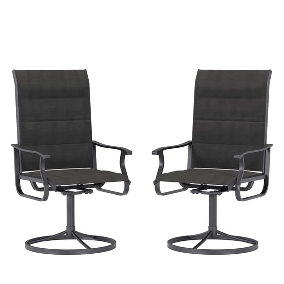 ELPOSUN Patio Swivel Chairs Set of 2, Outdoor Dining Chairs High Back Padded All Weather Breathable Textilene Outdoor Swivel Chairs with Metal Rocking Frame for Lawn Garden Backyard Deck,Black