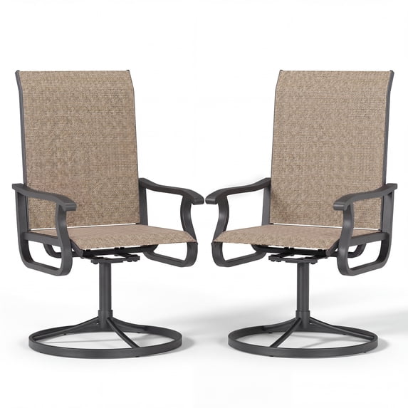 ELPOSUN Patio Swivel Chairs Set of 2, Outdoor Dining Chairs High Back All Weather Breathable Textilene Outdoor Swivel Chairs with Metal Rocking Frame for Lawn Garden Backyard Deck, Khaki