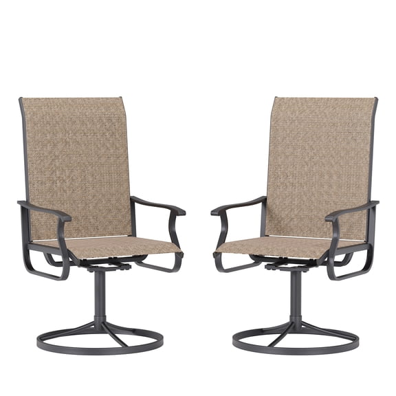 ELPOSUN Patio Swivel Chairs Set of 2, Outdoor Dining Chairs High Back All Weather Breathable Textilene Outdoor Swivel Chairs with Metal Rocking Frame for Lawn Garden Backyard Deck, Khaki