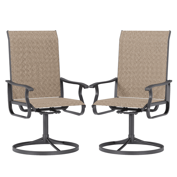 ELPOSUN Patio Swivel Chairs Set of 2, Outdoor Dining Chairs High Back All Weather Breathable Textilene Outdoor Swivel Chairs with Metal Rocking Frame for Lawn Garden Backyard Deck, Khaki