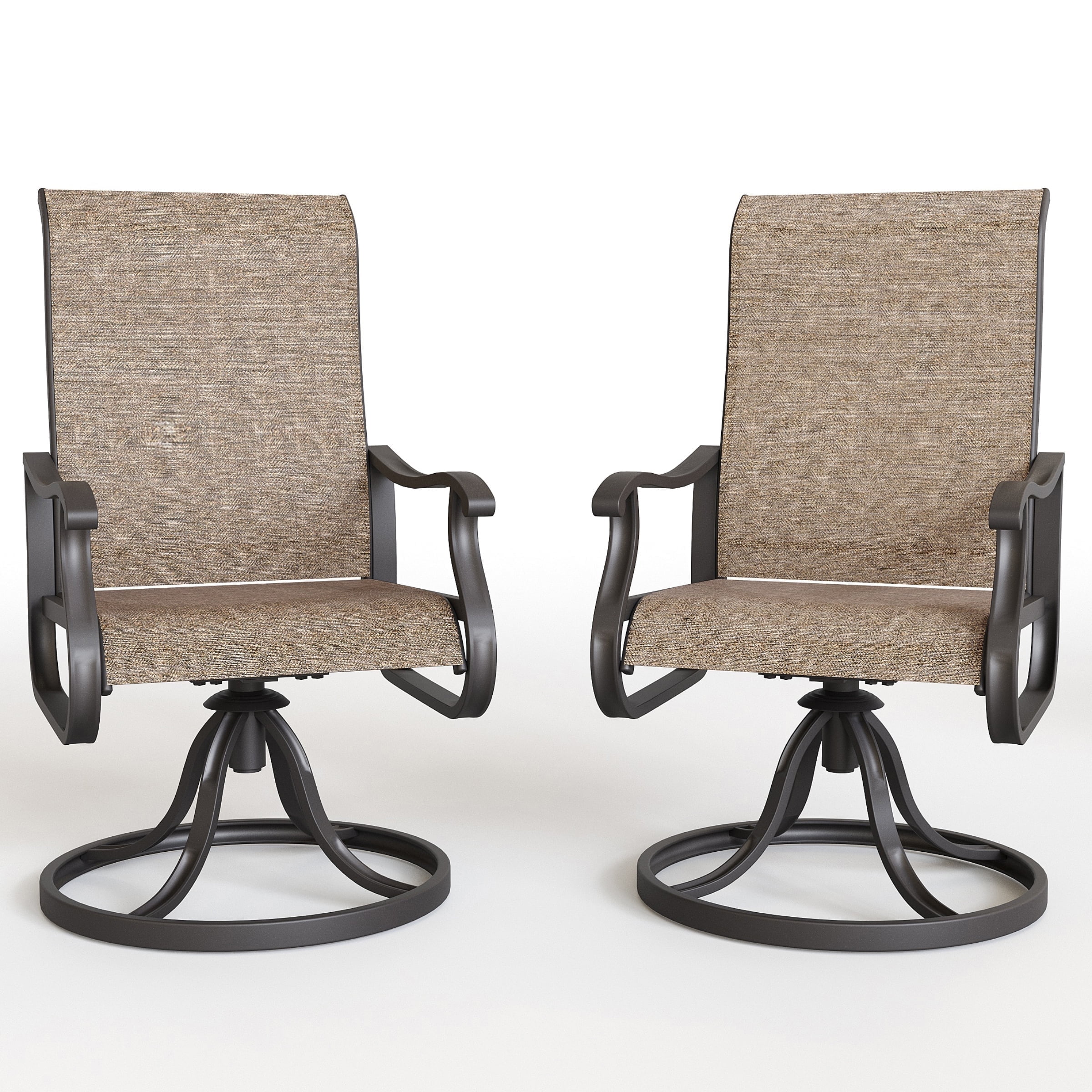 ELPOSUN Set of 2 Patio Swivel Chairs, High Back, All-Weather Textilene, Metal Frame, Khaki