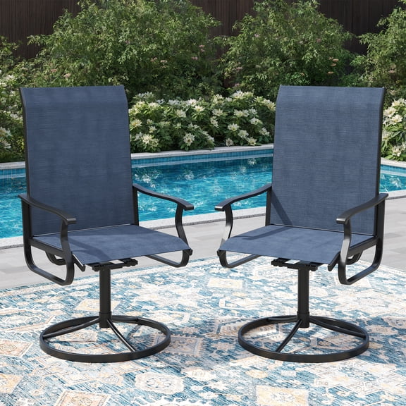 ELPOSUN Patio Swivel Chairs Set of 2, Outdoor Dining Chairs High Back All Weather Breathable Textilene Outdoor Swivel Chairs with Metal Rocking Frame for Lawn Garden Backyard Deck, Navy
