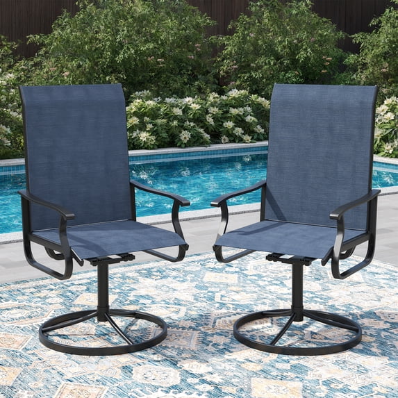 ELPOSUN Patio Swivel Chairs Set of 2, Outdoor Dining Chairs High Back All Weather Breathable Textilene Outdoor Swivel Chairs with Metal Rocking Frame for Lawn Garden Backyard Deck, Navy