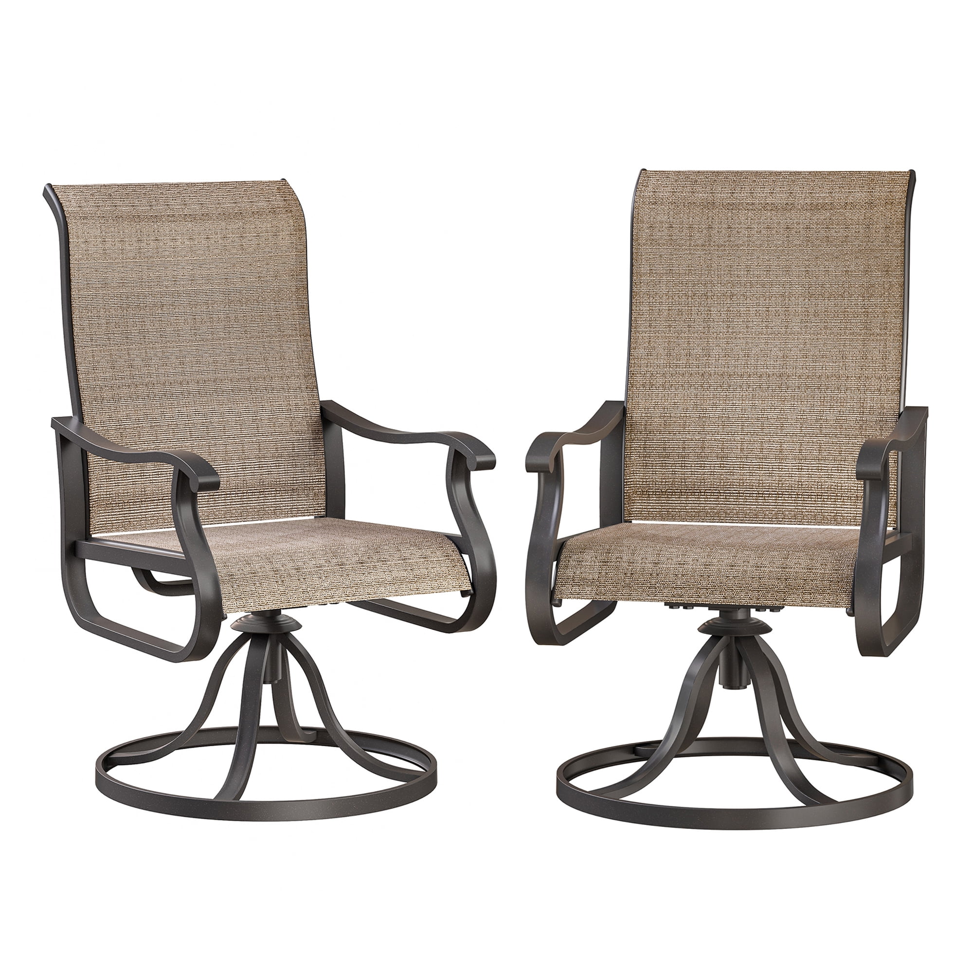 ELPOSUN Set of 2 Patio Swivel Chairs, High Back, All-Weather Textilene, Metal Frame, Khaki ...
