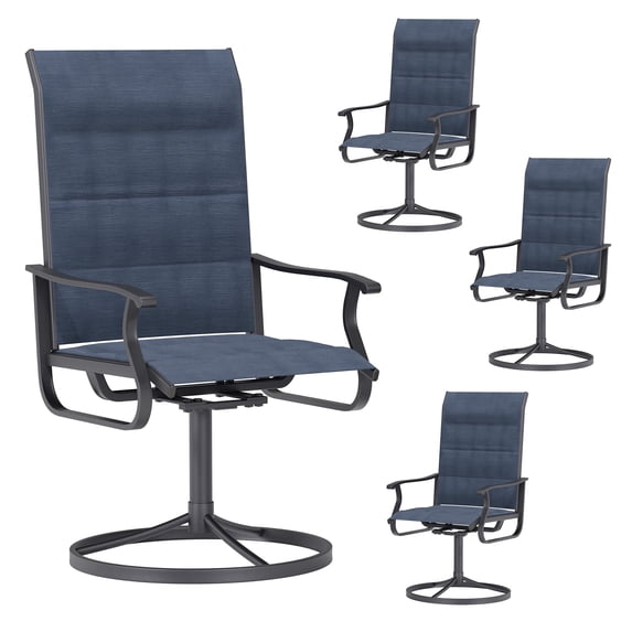 ELPOSUN Patio Swivel Chairs Set of 4, Outdoor Dining Chairs Padded All Weather Breathable Textilene Outdoor Swivel Chairs with Metal Rocking Frame for Lawn Garden Backyard Deck, Navy