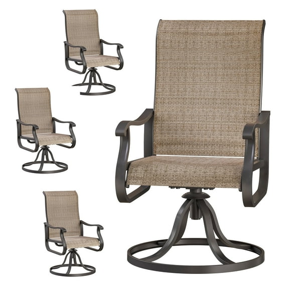 ELPOSUN Patio Swivel Chairs Set of 4, Outdoor Dining Chairs High Back All Weather Breathable Textilene Outdoor Swivel Chairs with Metal Rocking Frame for Lawn Garden Backyard Deck, Khaki