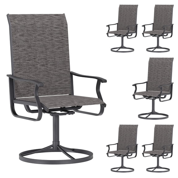 ELPOSUN Patio Swivel Chairs Set of 6, Outdoor Dining Chairs High Back All Weather Breathable Textilene Outdoor Swivel Chairs with Metal Rocking Frame for Lawn Garden Backyard Deck, Dark Gray