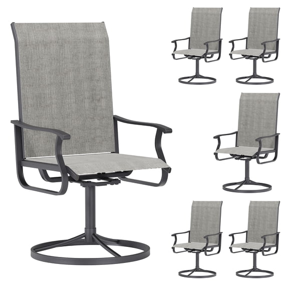 ELPOSUN Patio Swivel Chairs Set of 6, Outdoor Dining Chairs High Back All Weather Breathable Textilene Outdoor Swivel Chairs with Metal Rocking Frame for Lawn Garden Backyard Deck, Light Gray