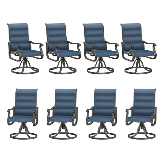 ELPOSUN Patio Swivel Chairs Set of 8, Outdoor Dining Chairs High Back Padded All Weather Breathable Textilene Outdoor Swivel Chairs with Metal Rocking Frame for Lawn Garden Backyard Deck, Navy