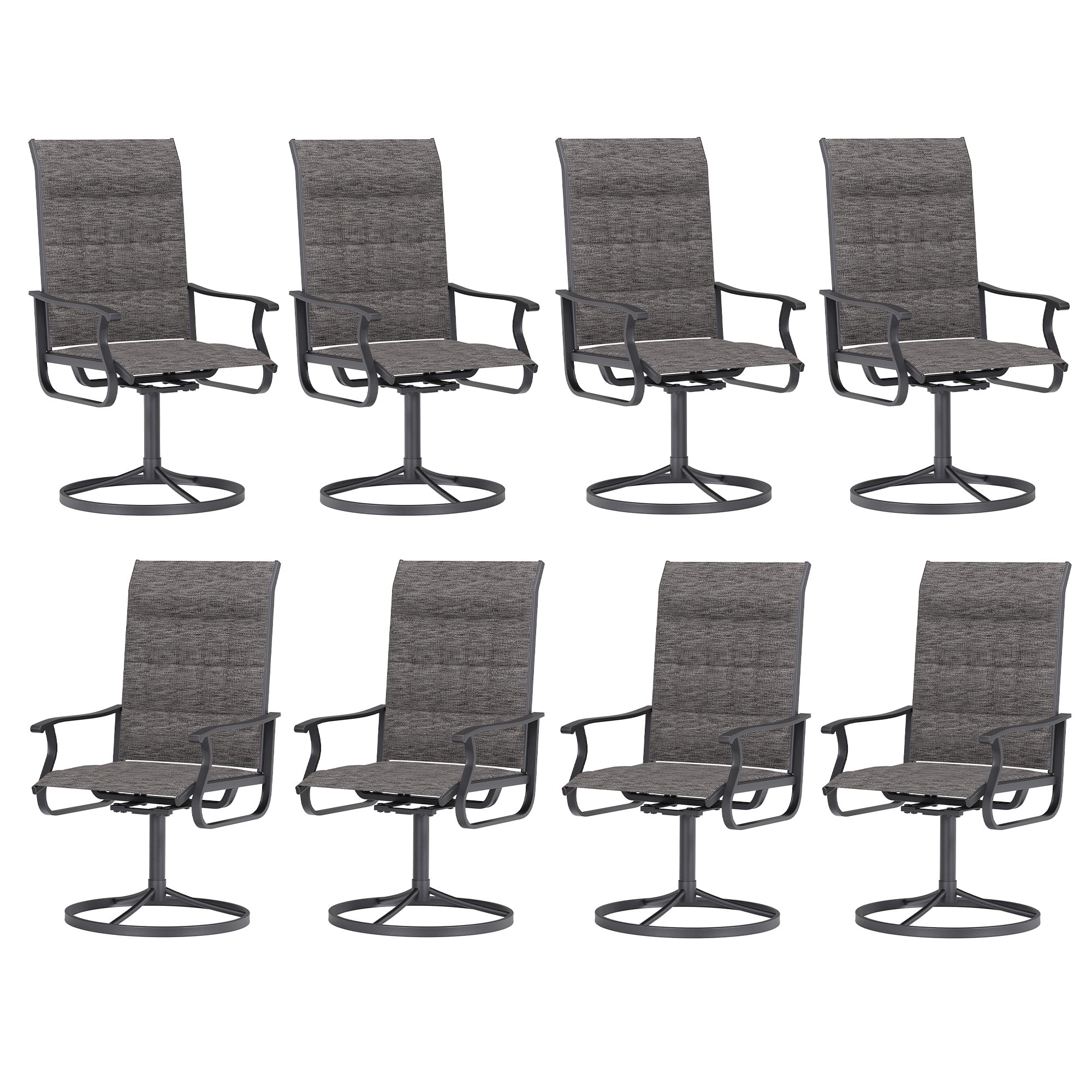 ELPOSUN Patio Swivel Chairs Set of 8, Outdoor Dining Chairs High Back Padded All Weather Breathable Textilene Outdoor Swivel Chairs with Metal Rocking Frame for Lawn Garden Backyard Deck, Dark Gray
