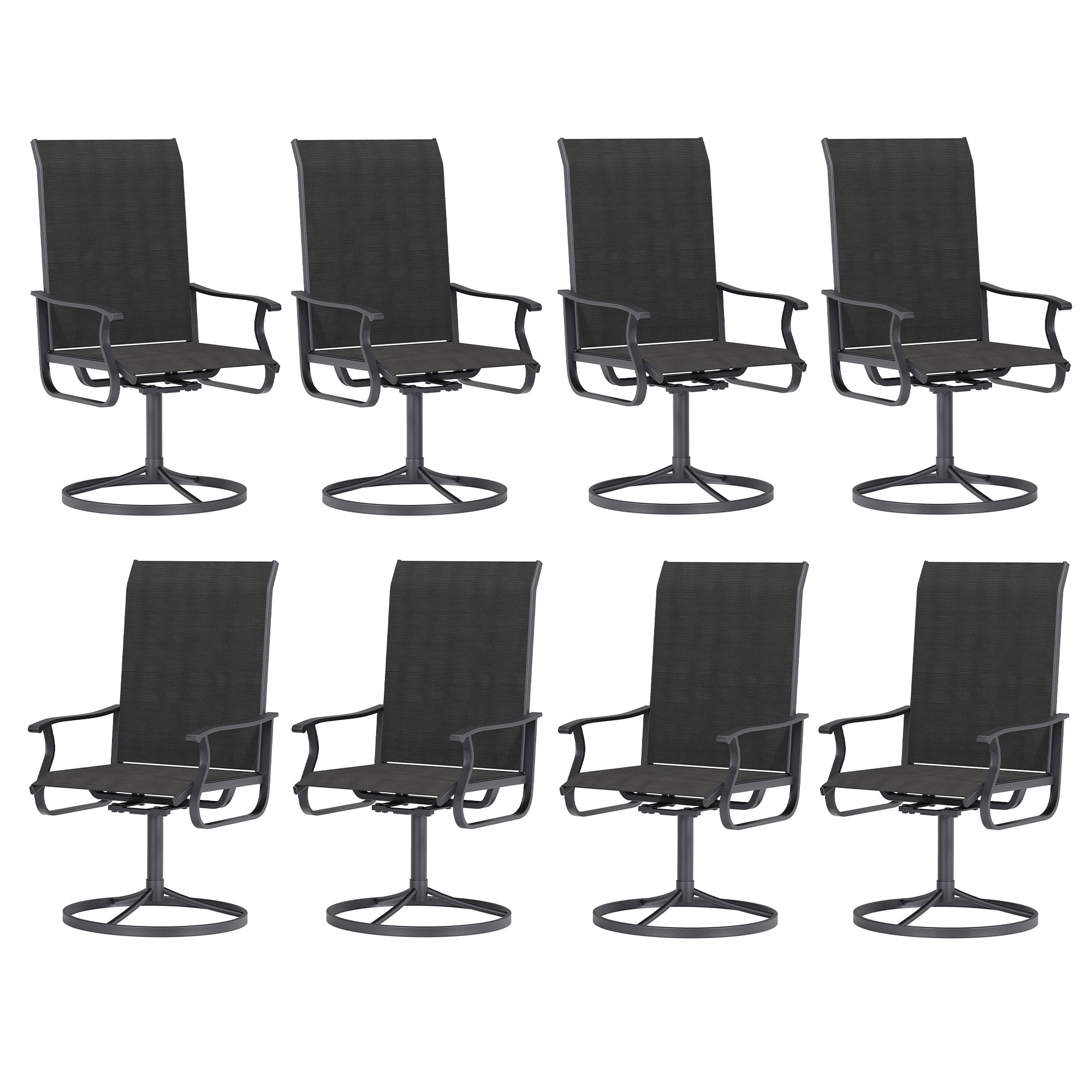 ELPOSUN Patio Swivel Chairs Set of 8, Outdoor Dining Chairs High Back All Weather Breathable Textilene Outdoor Swivel Chairs with Metal Rocking Frame for Lawn Garden Backyard Deck，Black