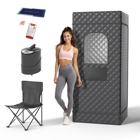 ELPOSUN Portable Sauna Tent for Home,Personal Steam Sauna Box, with 3L Steamer, 9 Levels Heating, 95 Minutes Timer, Folding Chair, Remote Control, Black