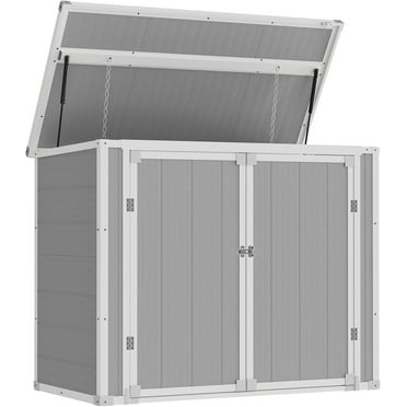ELPOSUN Resin Trash Can Storage 41 Cu Ft,Horizontal Outdoor Storage Shed, Resin Shed for Garden Tools, Lawn Mowers, Garbage Cans, Patio Use,Gray