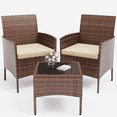 thumbnail image 1 of ELPOSUN 3 Piece Outdoor Patio Furniture Set Bistro Set with Coffee Table, Wicker Rattan Conversation Sets for Backyard, Porch, Poolside (Beige), 1 of 8