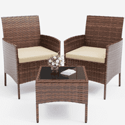 ELPOSUN 3 Piece Outdoor Patio Furniture Set Bistro Set with Coffee Table, Wicker Rattan Conversation Sets for Backyard, Porch, Poolside (Beige)