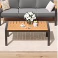 thumbnail image 1 of ELPOSUN Outdoor Coffee Table, Aluminum Modern Patio Coffee Tables with Imitation Wood Top for Balcony Garden Backyard, Dark Grey, 1 of 6