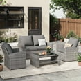 thumbnail image 1 of ELPOSUN Wicker Patio Furniture Set, 4 Piece Outdoor Sectional Conversation Sets, Gray PE Rattan Patio Sofa Set for Balcony, Porch, Backyard, Grey, 1 of 6